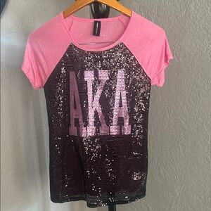 Girls' Pink Raglan Sequin Graphic Tee